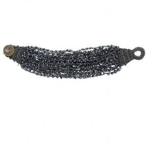 Handcrafted Woven Hematite Gray Beaded Glass Bracelet with Coin Clasp